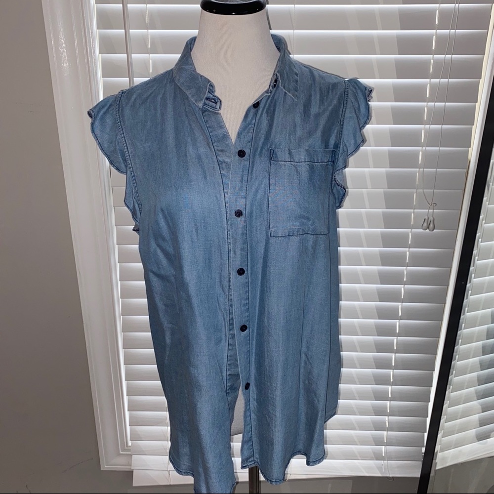 Ruffle Sleeve Denim Top